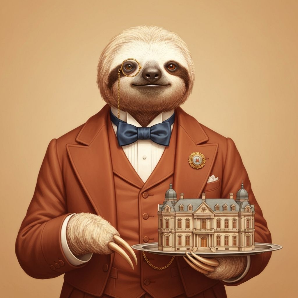 Сэр Ленивкинъ с макетом особняка